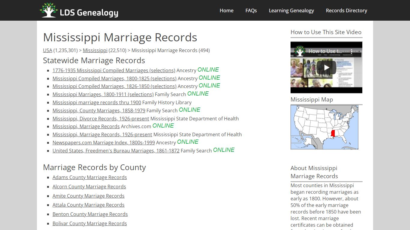 Mississippi Marriage Records - LDS Genealogy
