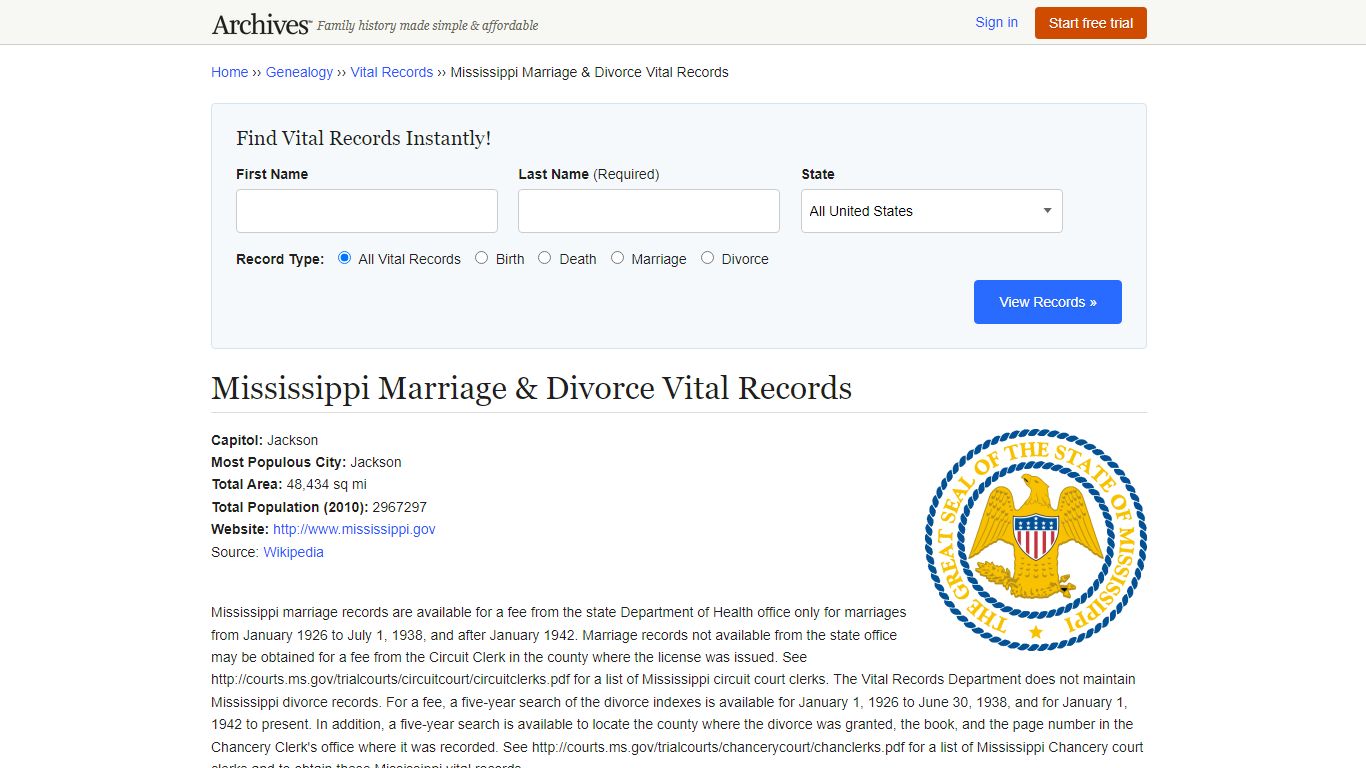 Mississippi Marriage & Divorce Records | Vital Records - Archives.com