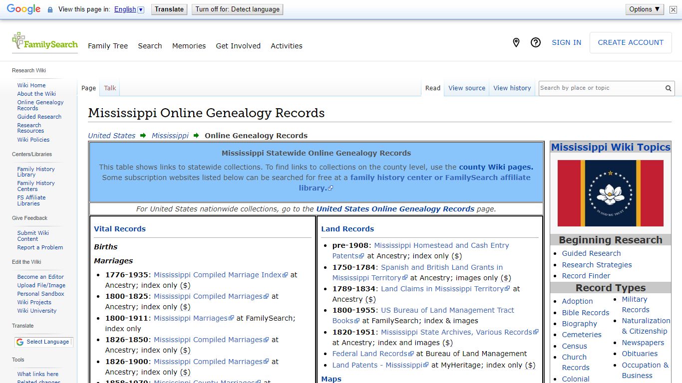 Mississippi Online Genealogy Records • FamilySearch